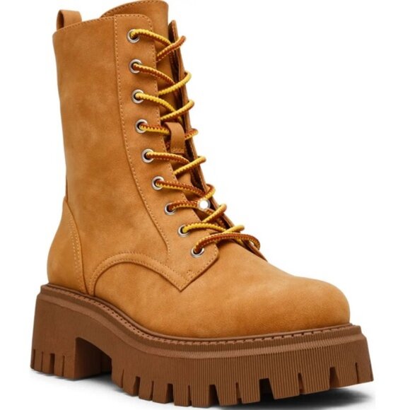 DV Dolce Vita TAN Glisten Lug-Sole Lace-Up Combat Boots Women Size 9 NWOB - Picture 1 of 6